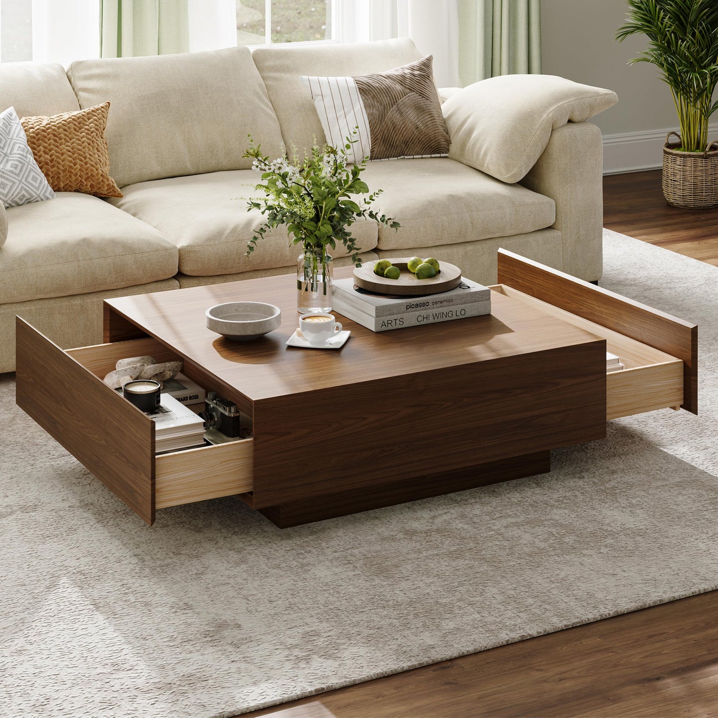 Walnut Modern Square Coffee Table