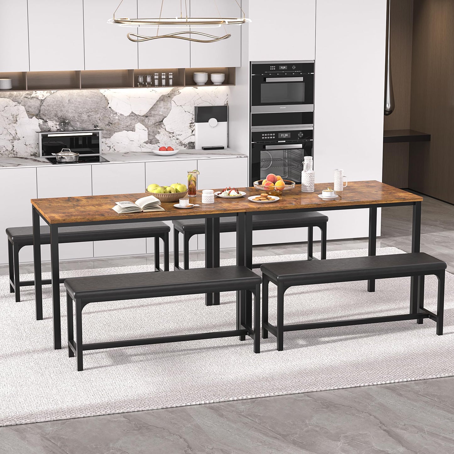 63" Extendable Kitchen Table with Benches/Chairs