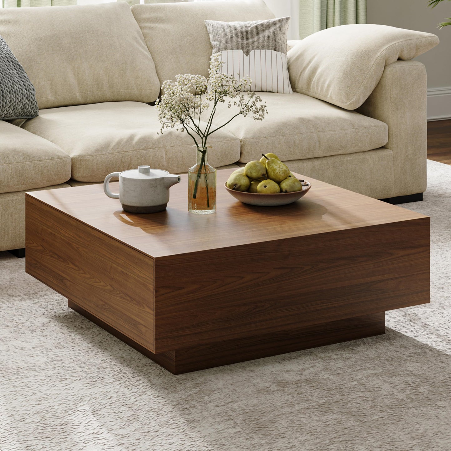 Walnut Modern Square Coffee Table