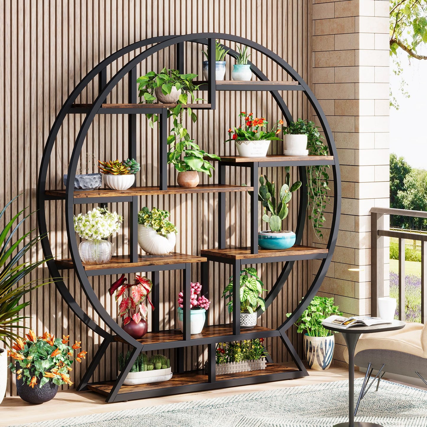 63 Inch Round Plant Shelf Holder, Flower Pot Stands with 8 Shelves
