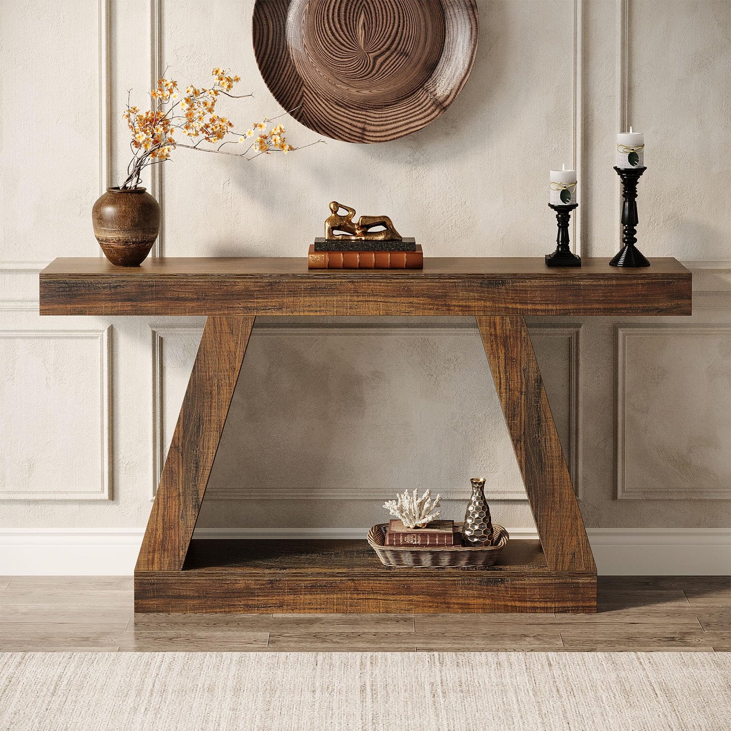 55-Inch Rustic Sofa Console Table with Storag