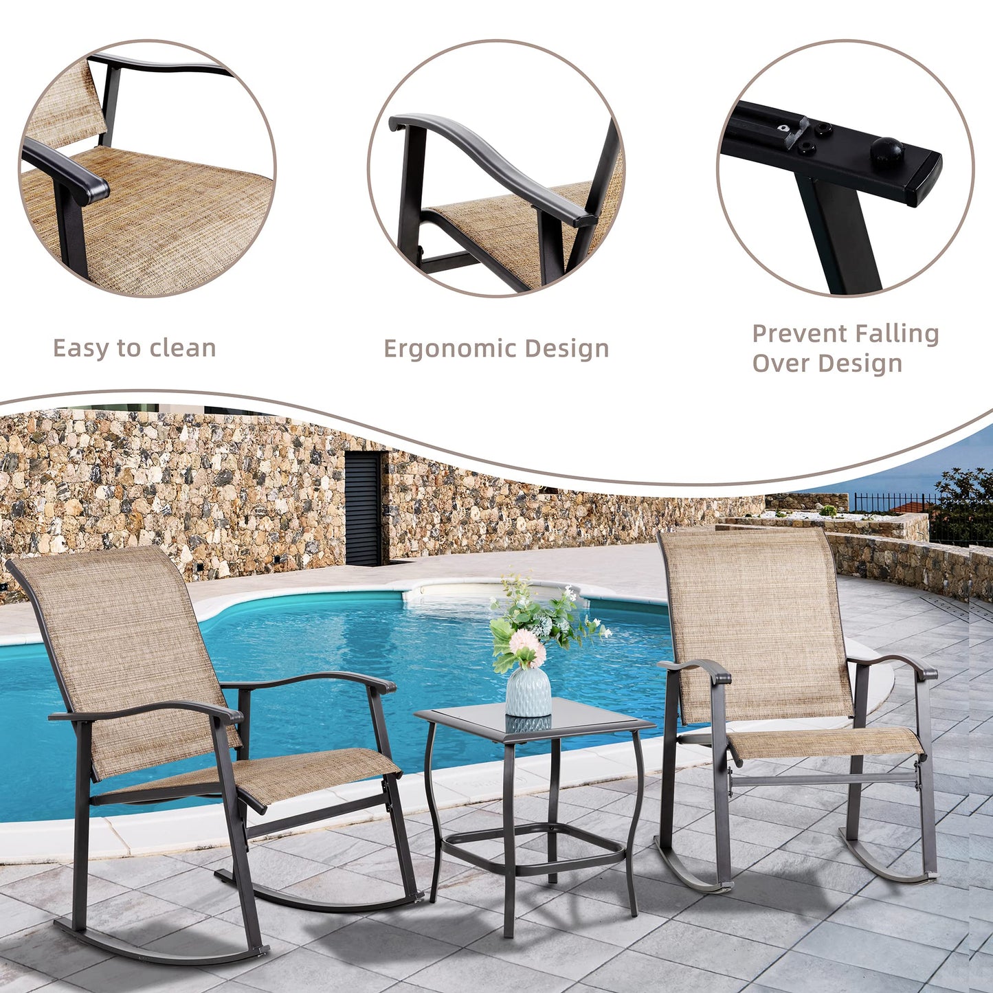 3 Piece Outdoor Rocking Bistro Set