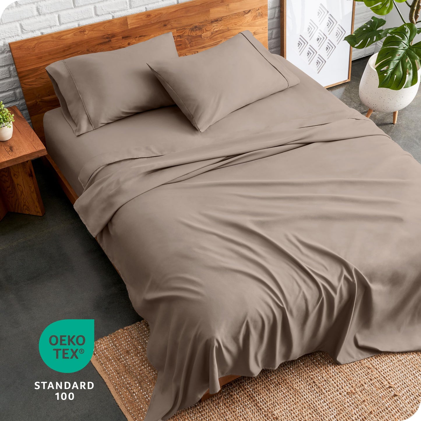 Bare Home Queen Sheet Set - Luxury 1800 Ultra-Soft Microfiber Queen Bed Sheets - Double Brushed - Deep Pockets - Easy Fit - 4 Piece Set - Bedding Sheets & Pillowcases (Queen, Taupe)