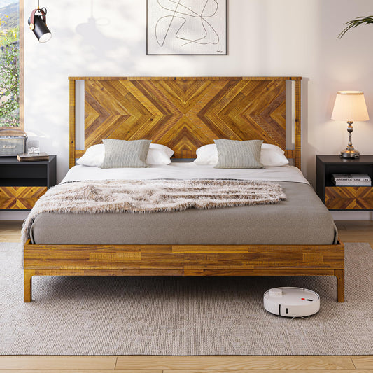 14 Inch Deluxe Bed Frame with Headboard, Rustic & Scandinavian Style