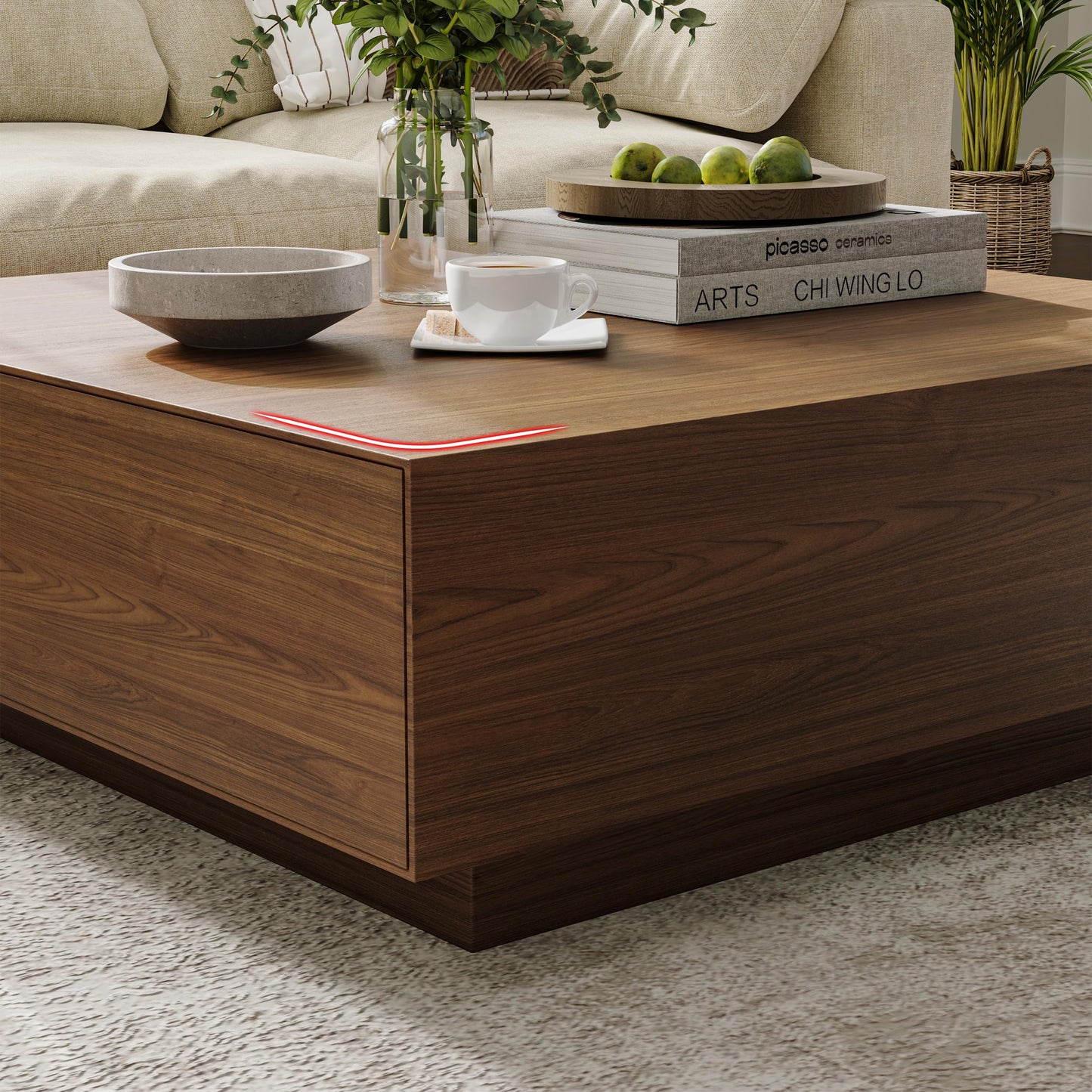 Walnut Modern Square Coffee Table