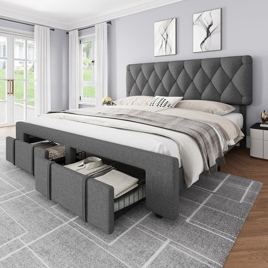 Upholstered Platform Bed Frame with Storage Drawers