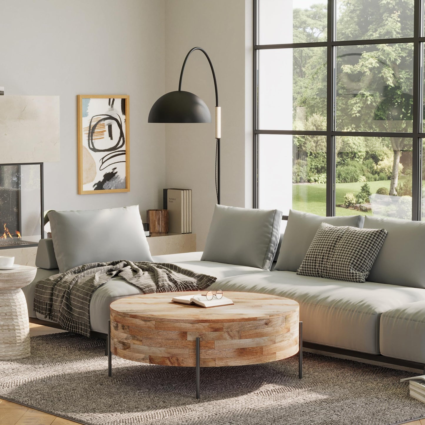 Natural Solid Mango Wood 38 inch Wide Round Modern