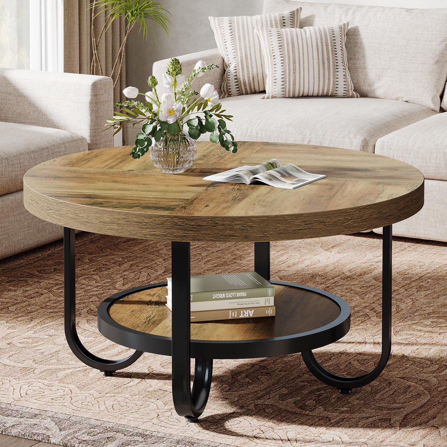 Brown Round Coffee Table for Living Room