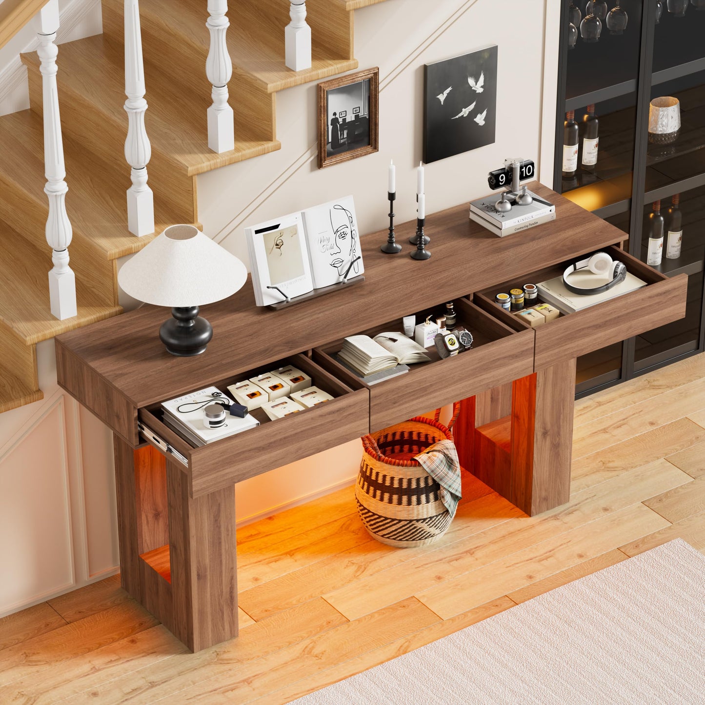 63-Inch Long Console Table with Colorful LED Lights