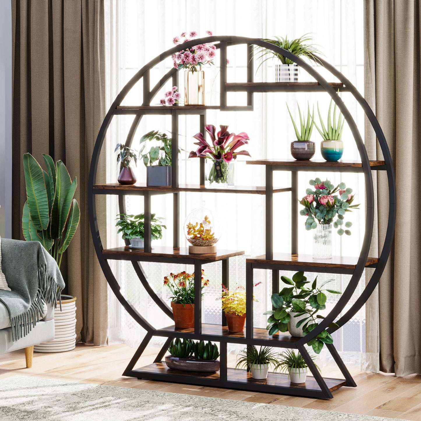 63 Inch Round Plant Shelf Holder, Flower Pot Stands with 8 Shelves