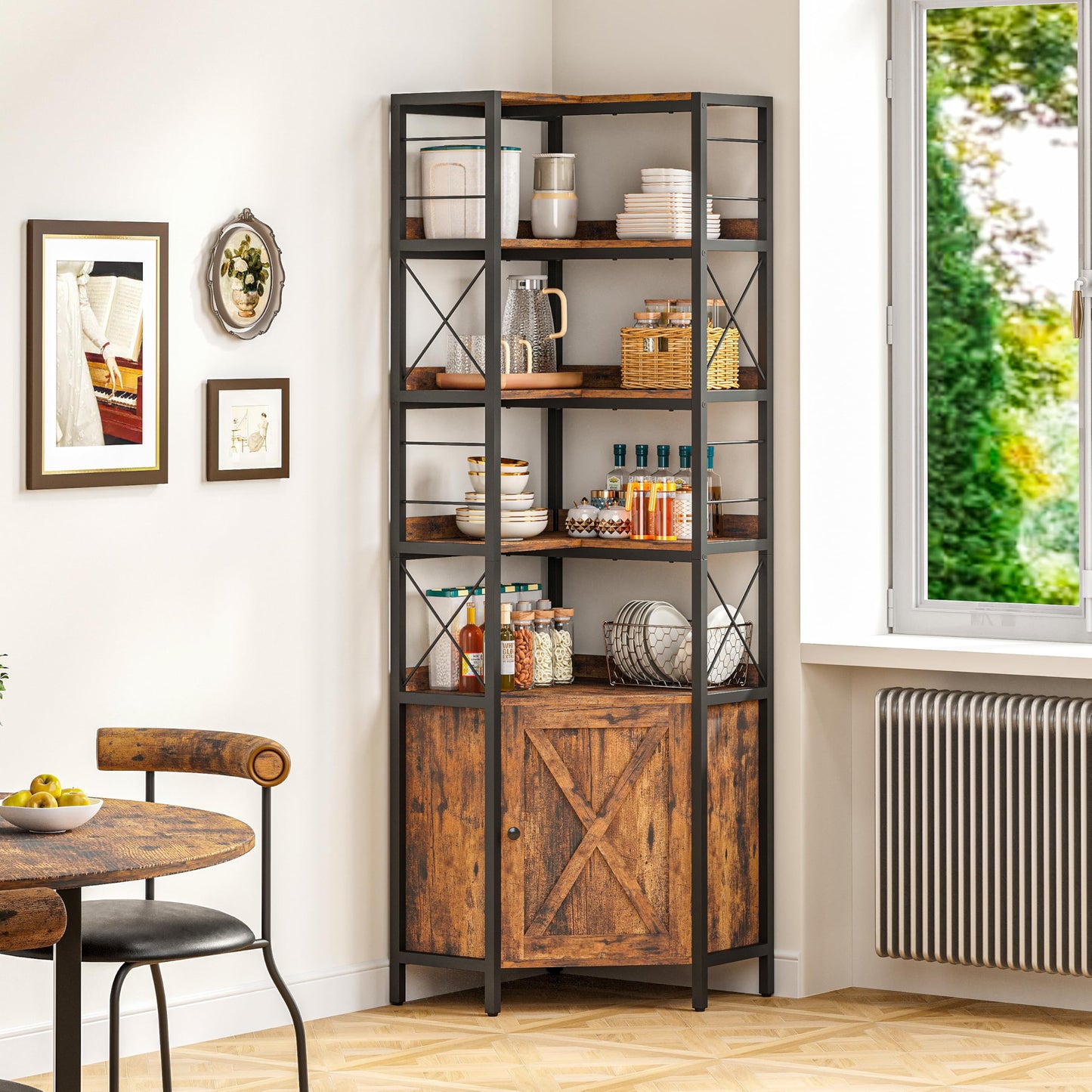 Vintage Brown 5 Tiers, Corner Bookshelf