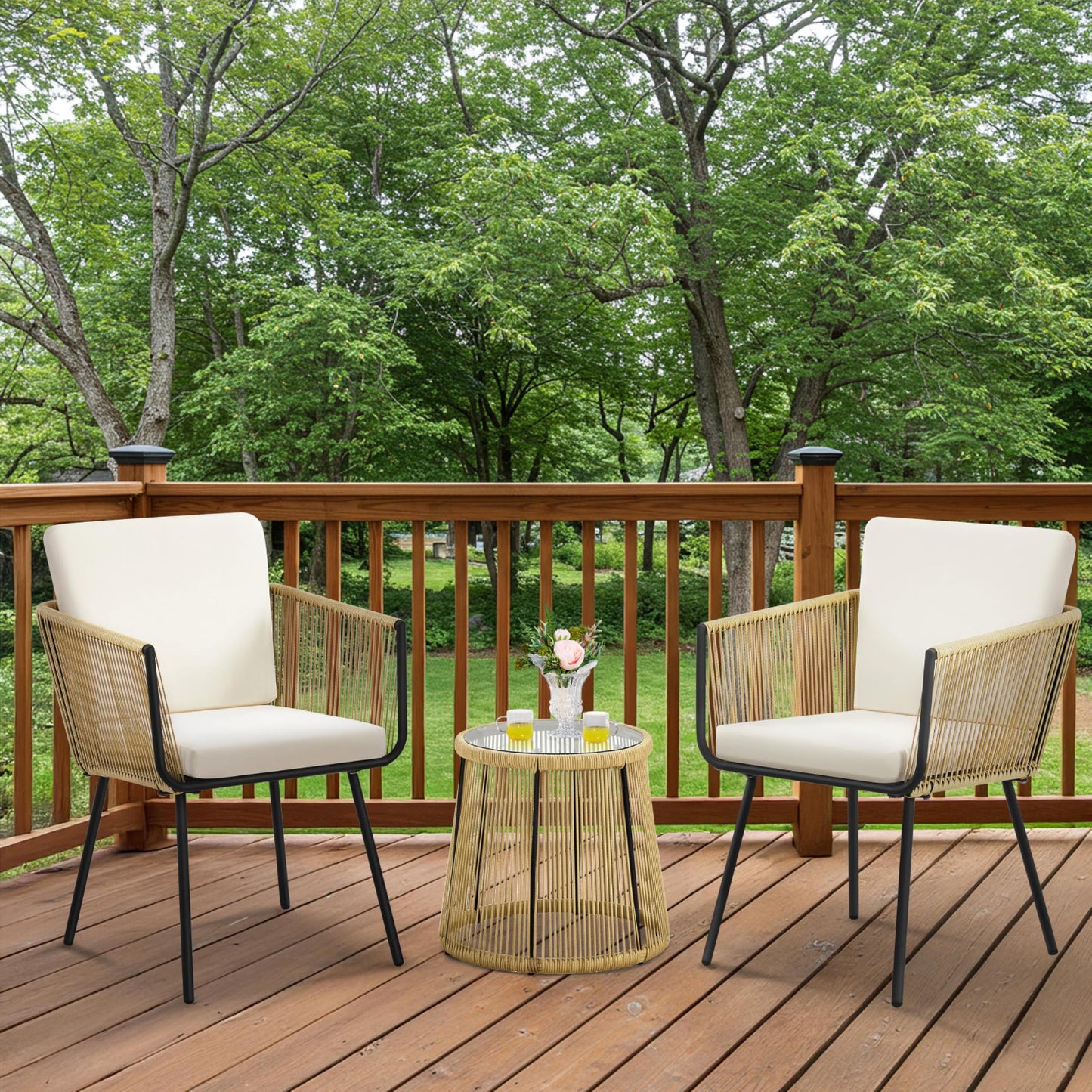 3 Piece Patio Rattan Bistro Set