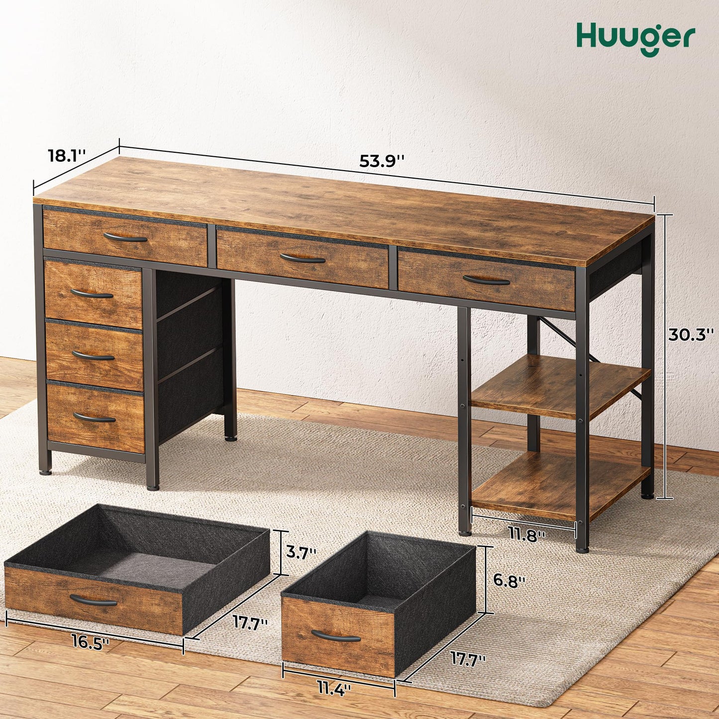 Rustic Brown - 54 Inch Office Desk with 6 Drawers