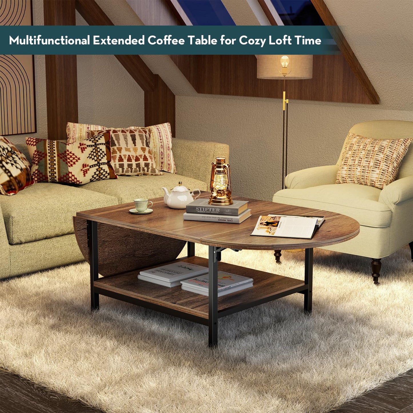 Brown 2-Tier Folding Coffee Table