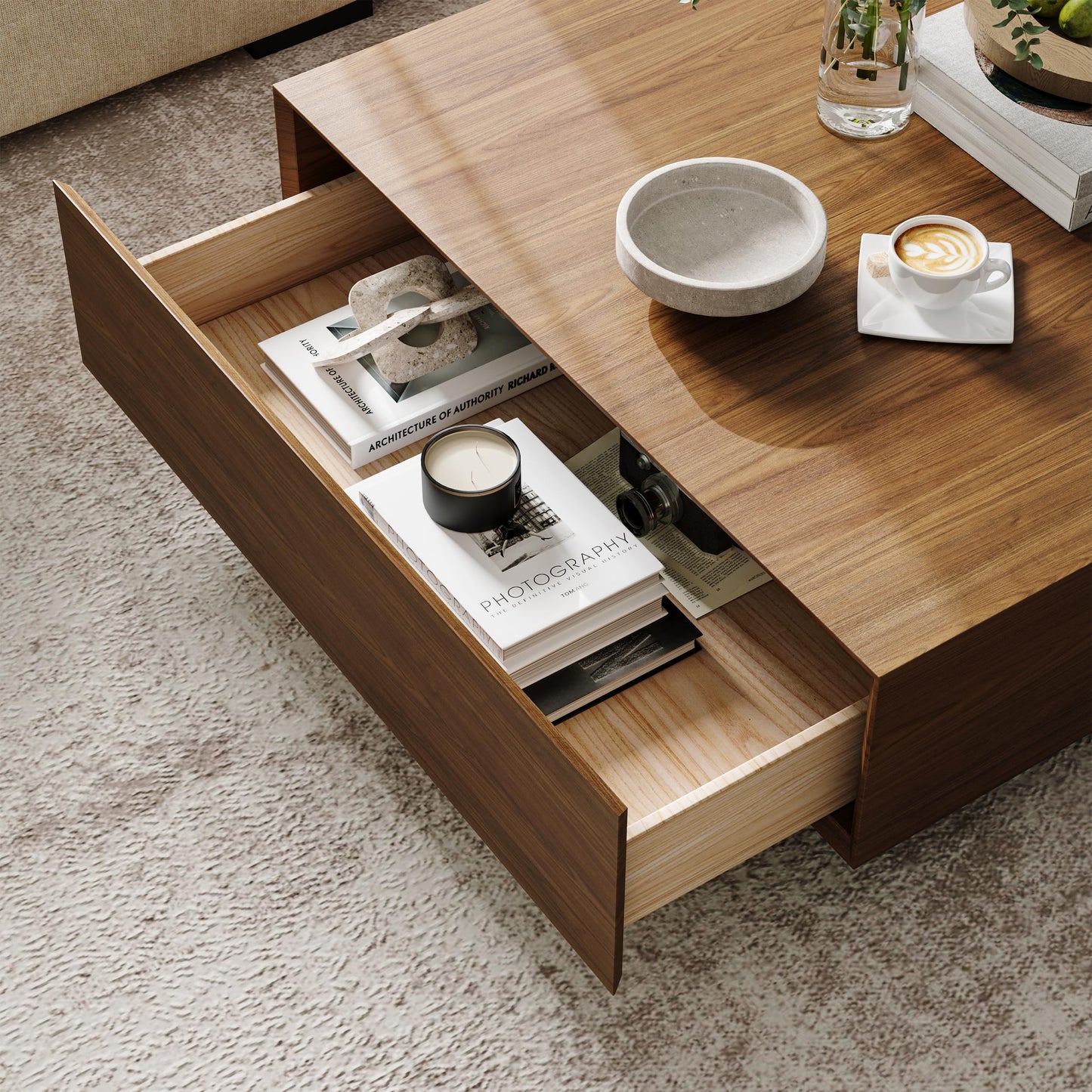 Walnut Modern Square Coffee Table