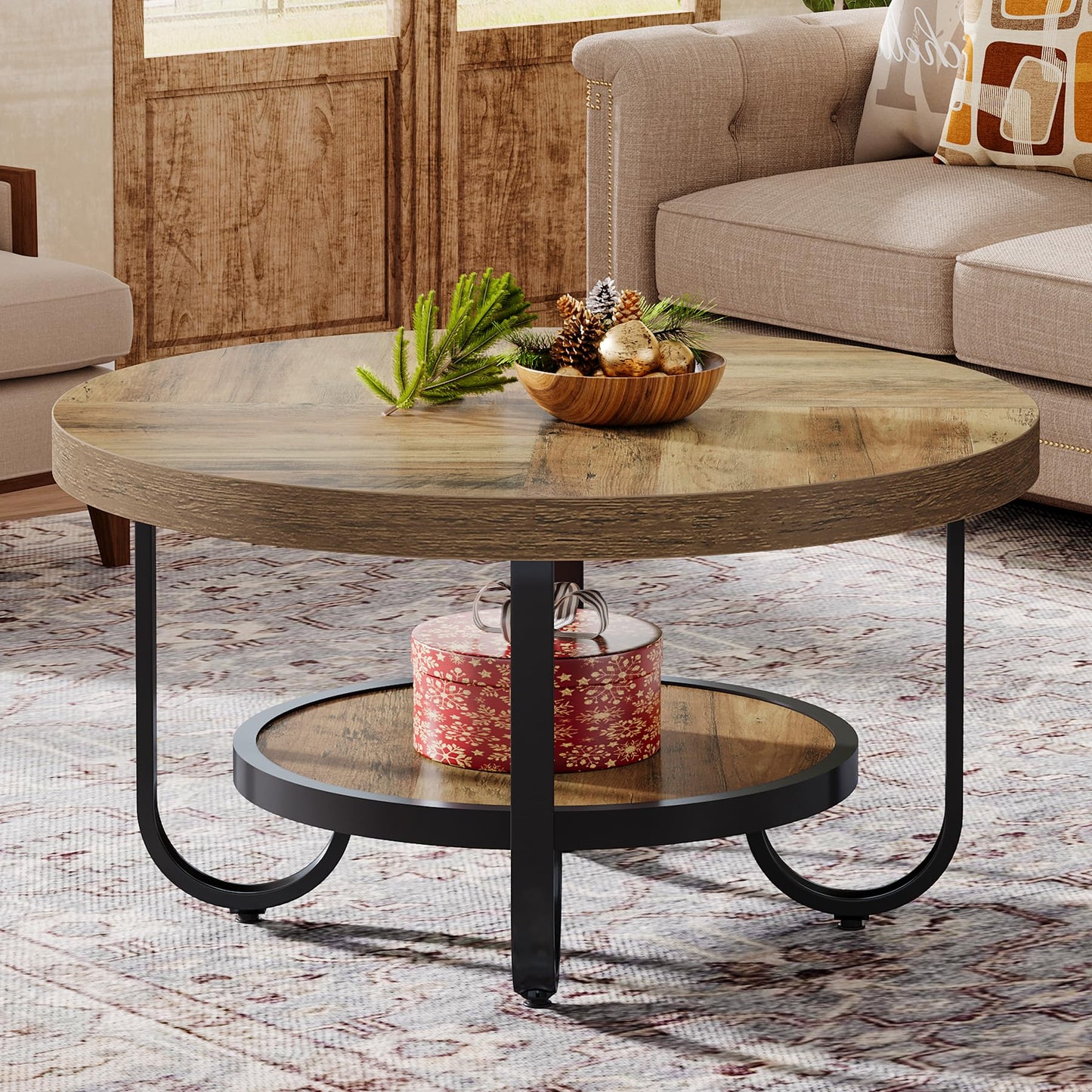 Brown Round Coffee Table for Living Room