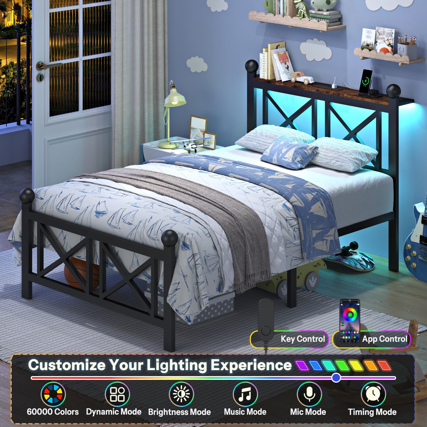 Twin Size Bed Frame with Charging Station