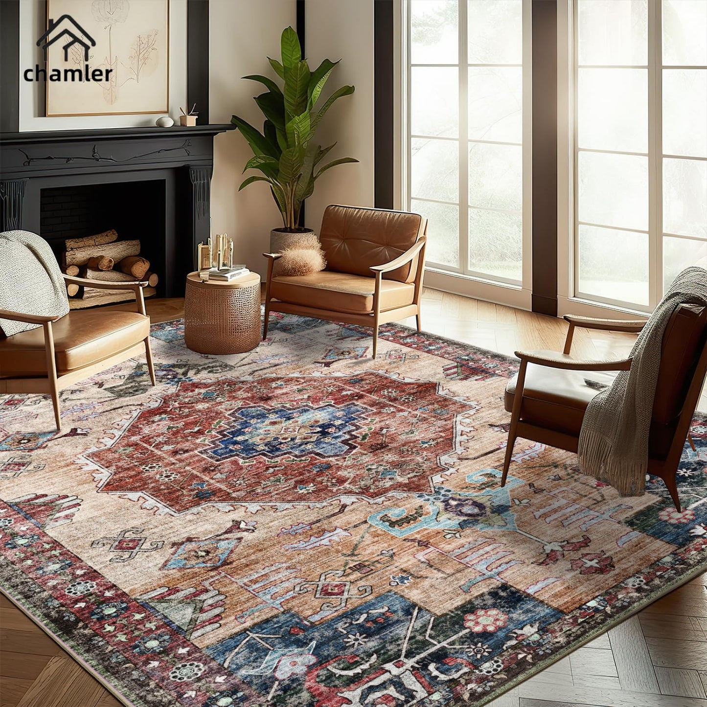 Red Khaki Multicolored Area Rugs