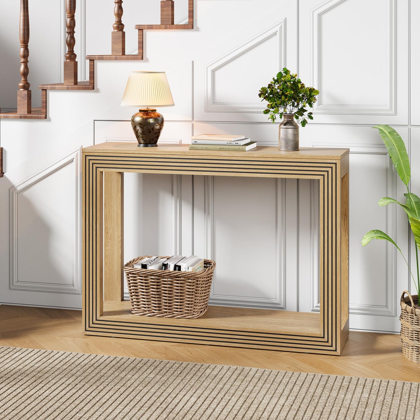 Natural Mid-Century Fluted Console Table golden
