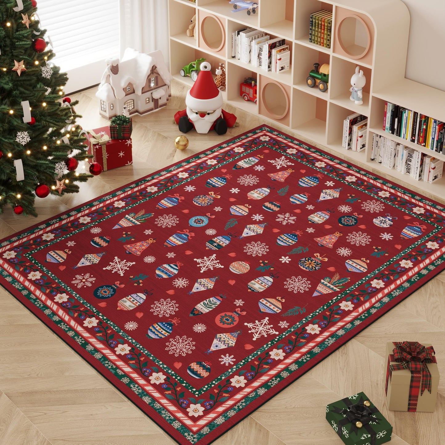 Xmas Snowflake Red Rugs