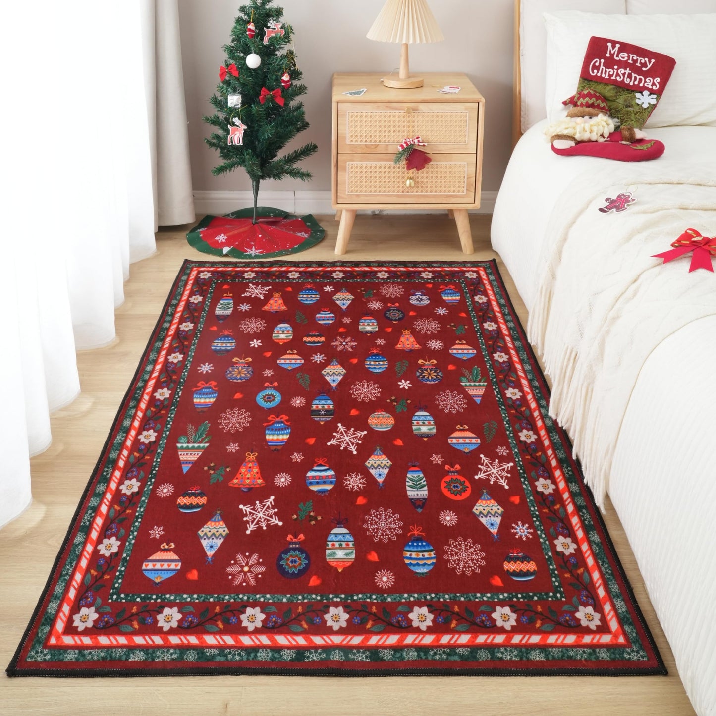 Xmas Snowflake Red Rugs