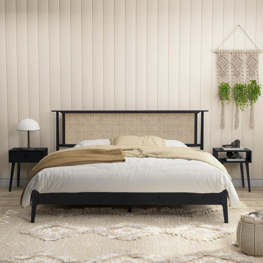 Bed Frame with Headboard and Solid Oak Foundation with Silent Slats