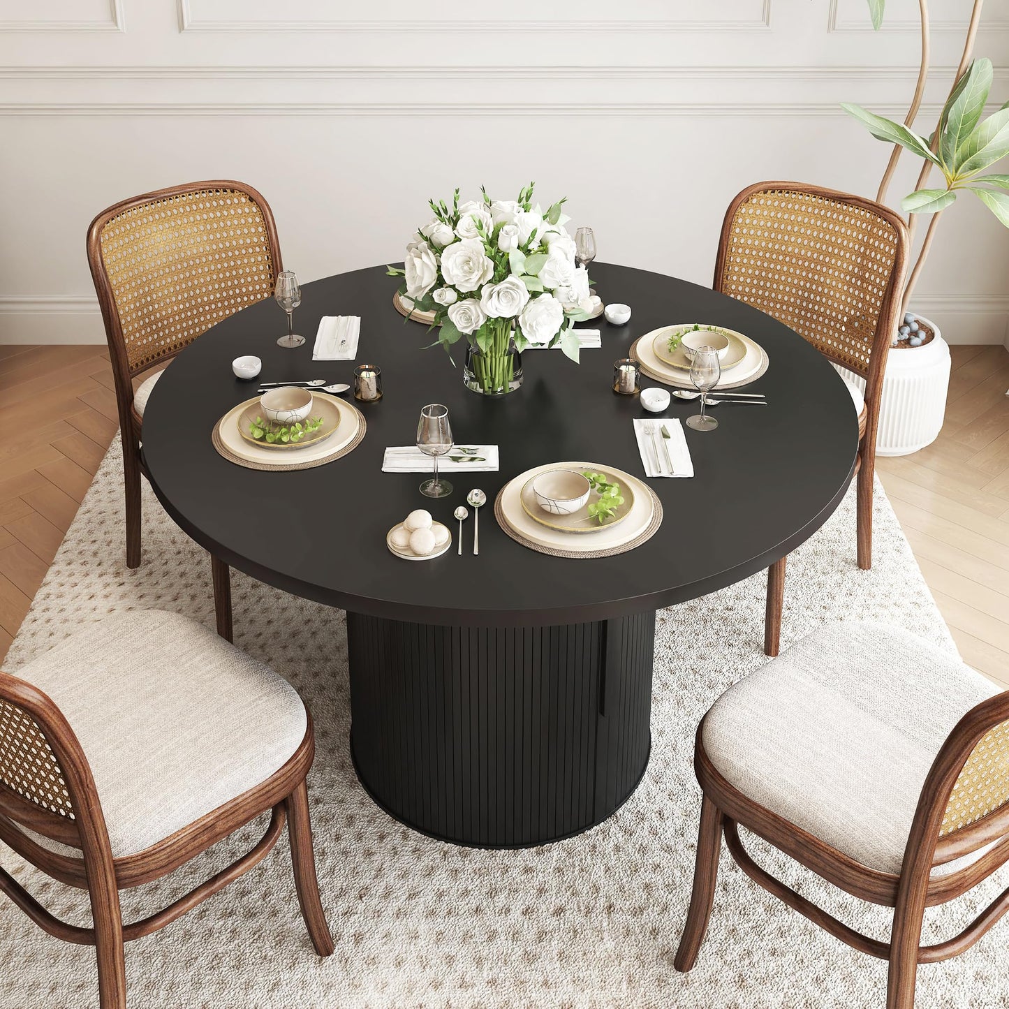 Black+hidden Storage Round Dining Table