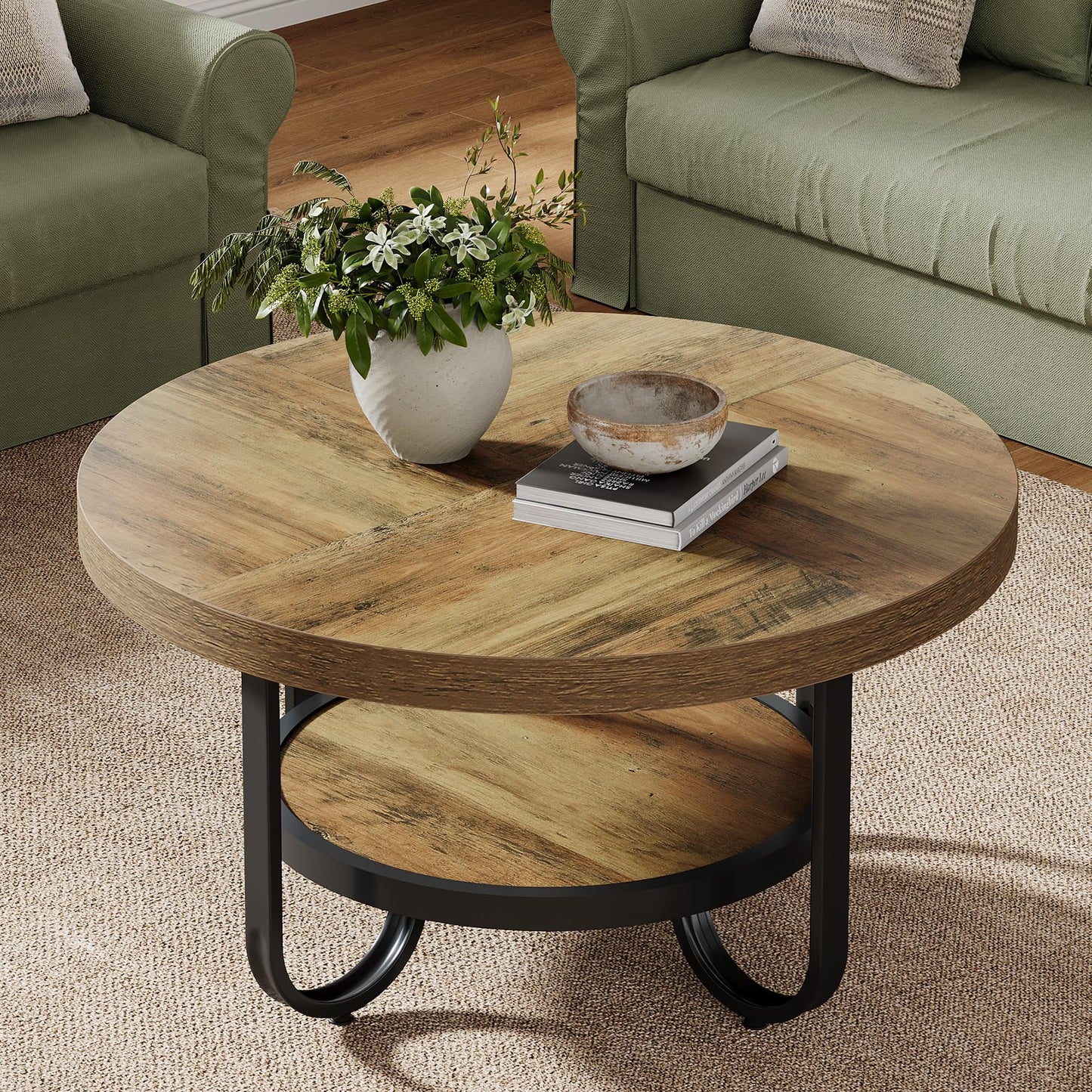 Brown Round Coffee Table for Living Room