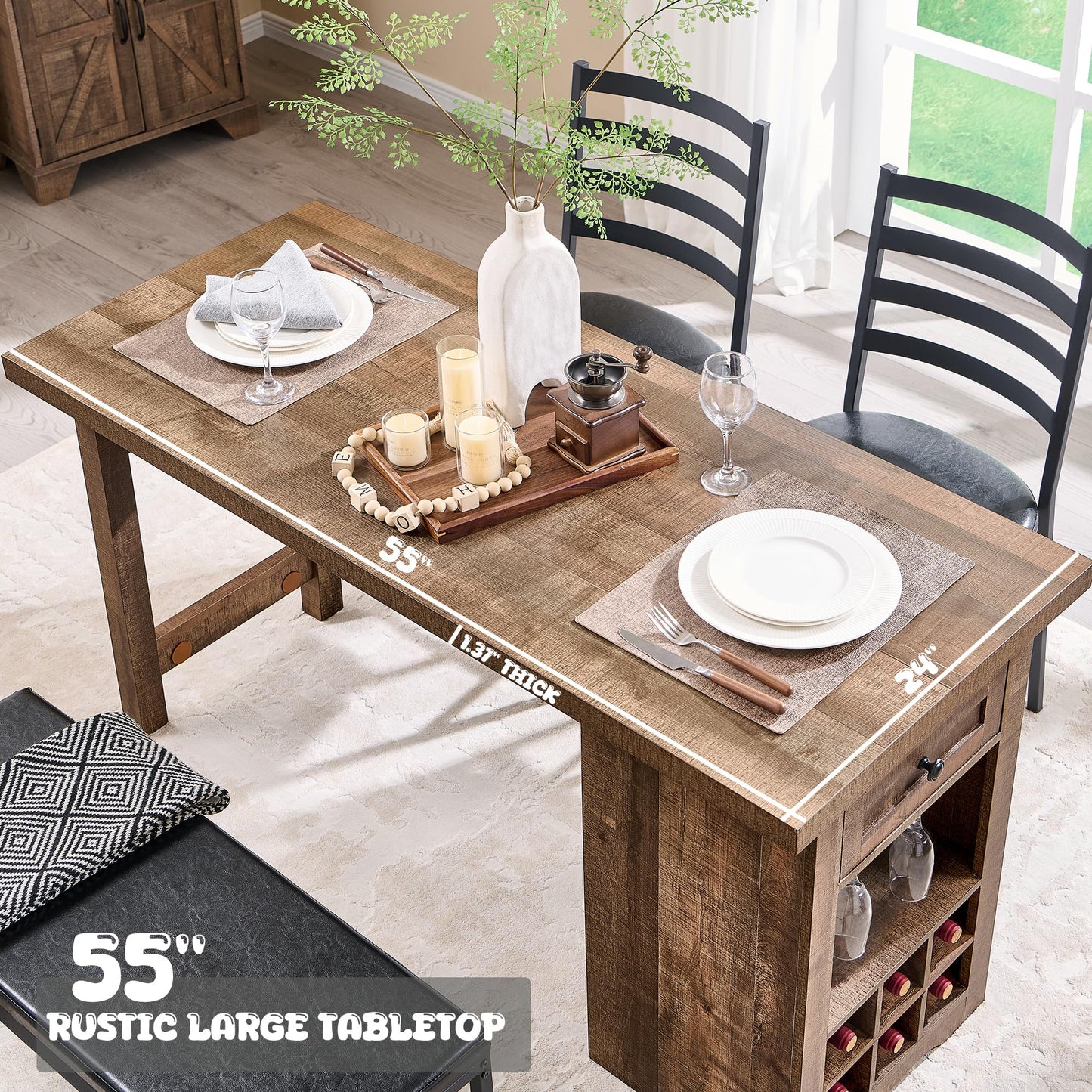Light Brown Gorgeous Farmhouse Dining Table Set