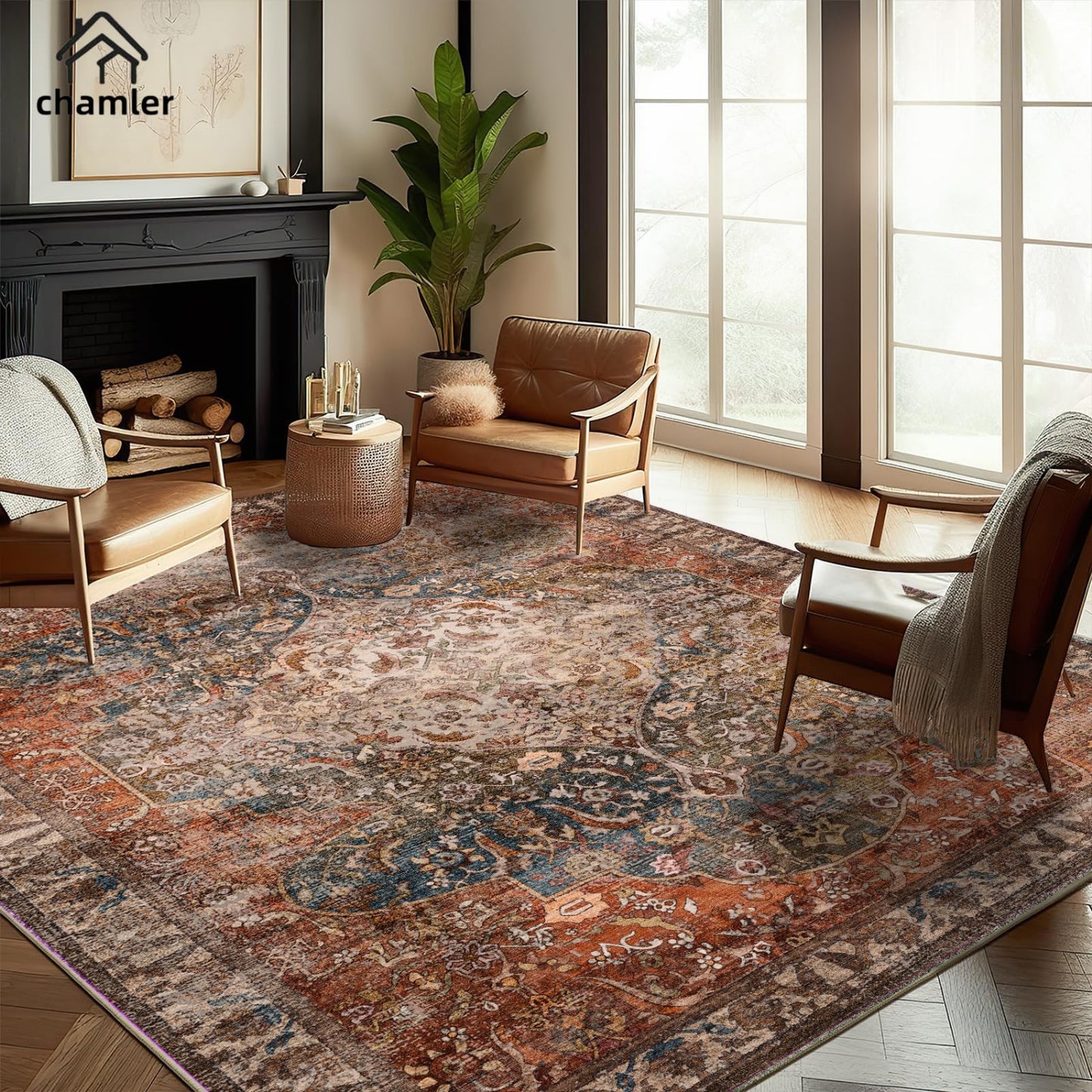 Red Blue Flowers Area Rugs