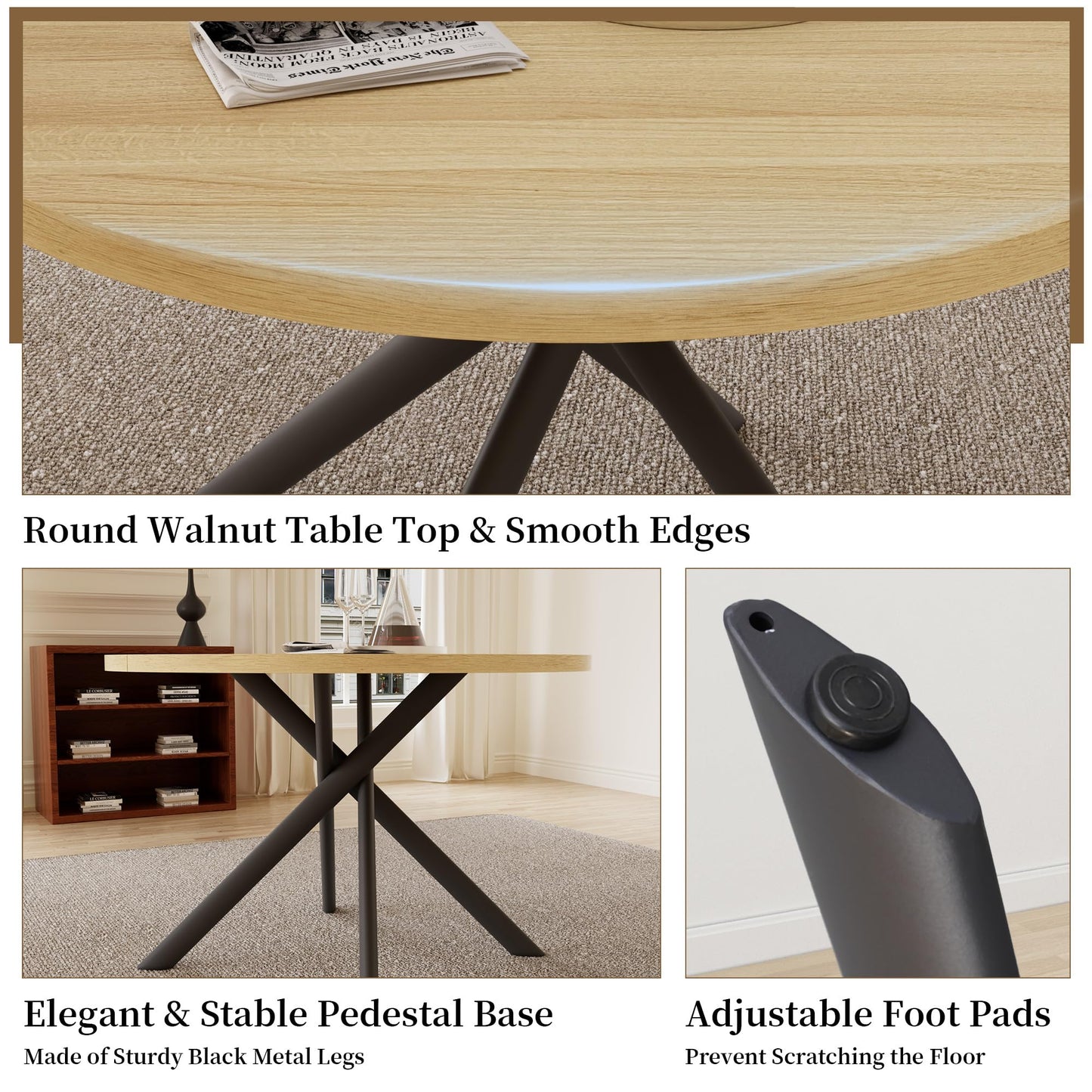 Cream Table+4 Black Chairs Dining Table