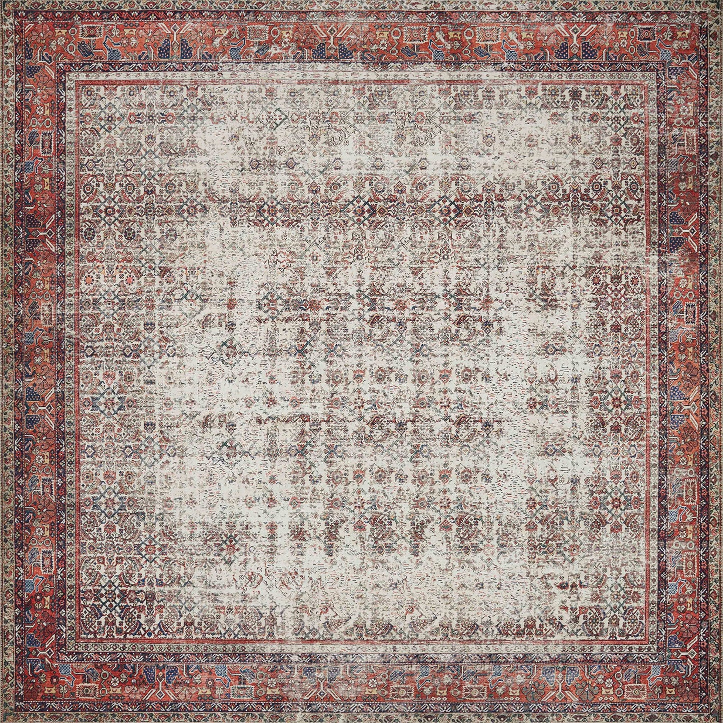 Ivory/Brick Area Rug - 7'6" x 9'6" (Rectangular)