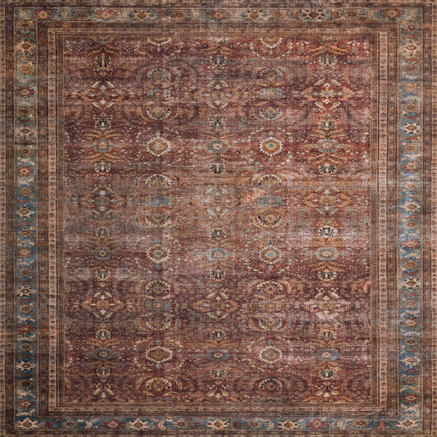 Brick/Blue Area Rug
