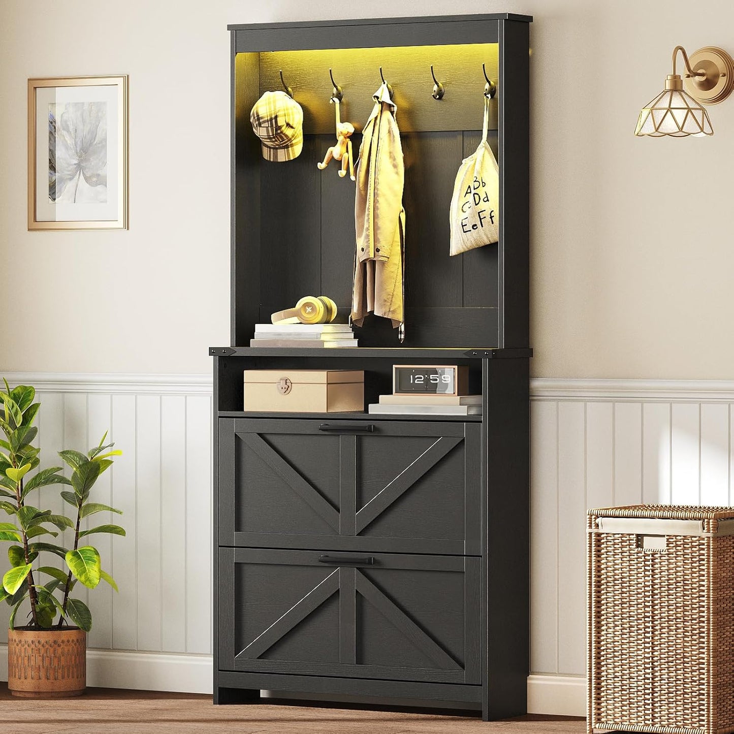 Farmhouse Shoe Storage Cabinet and Coat Rack