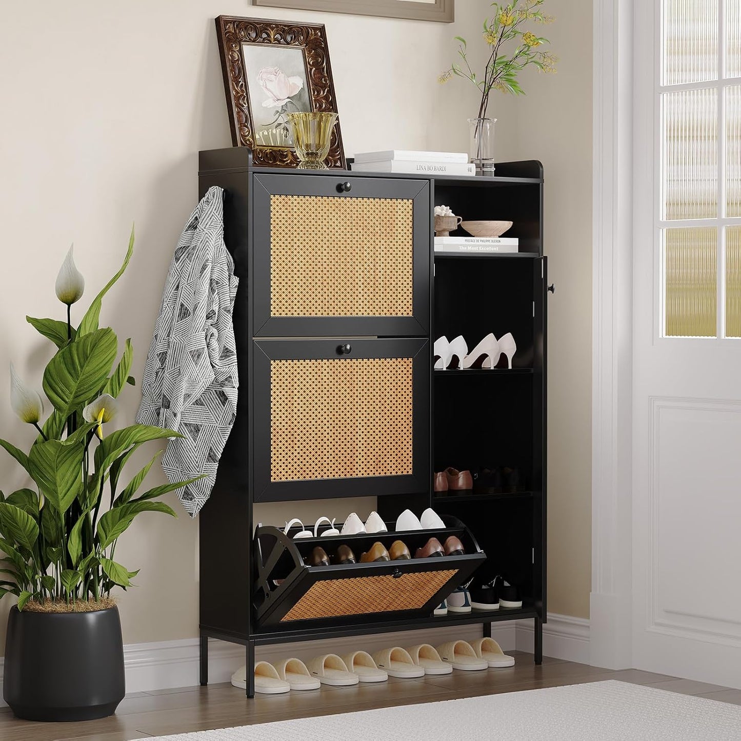3 Tier Shoe Cabinet with Flip Drawers