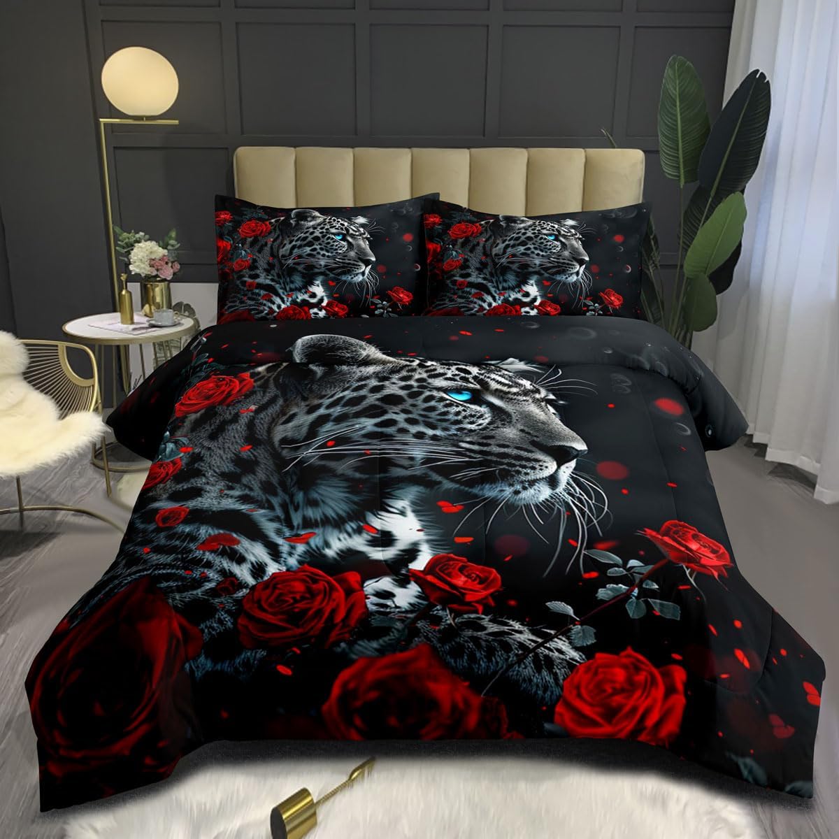Red Black Geometric Comforter Set Queen Size 3D Stereoscopic