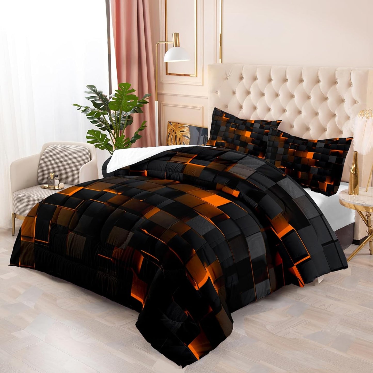 Blue Black Comforter Set,Light Honeycomb 3 Piece
