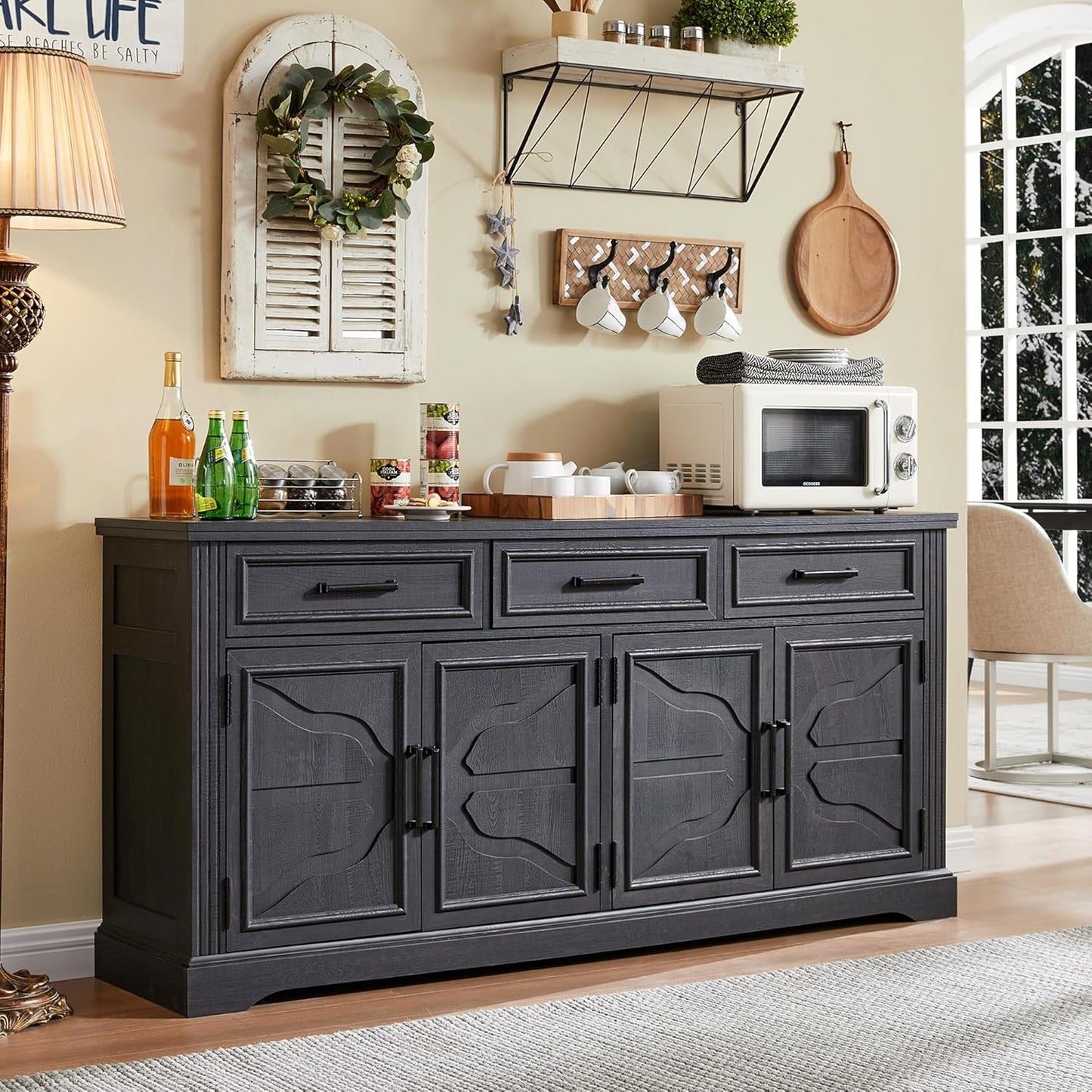 66" Large Buffet Sideboard Cabinet with 4 Doors and 3 Drawers