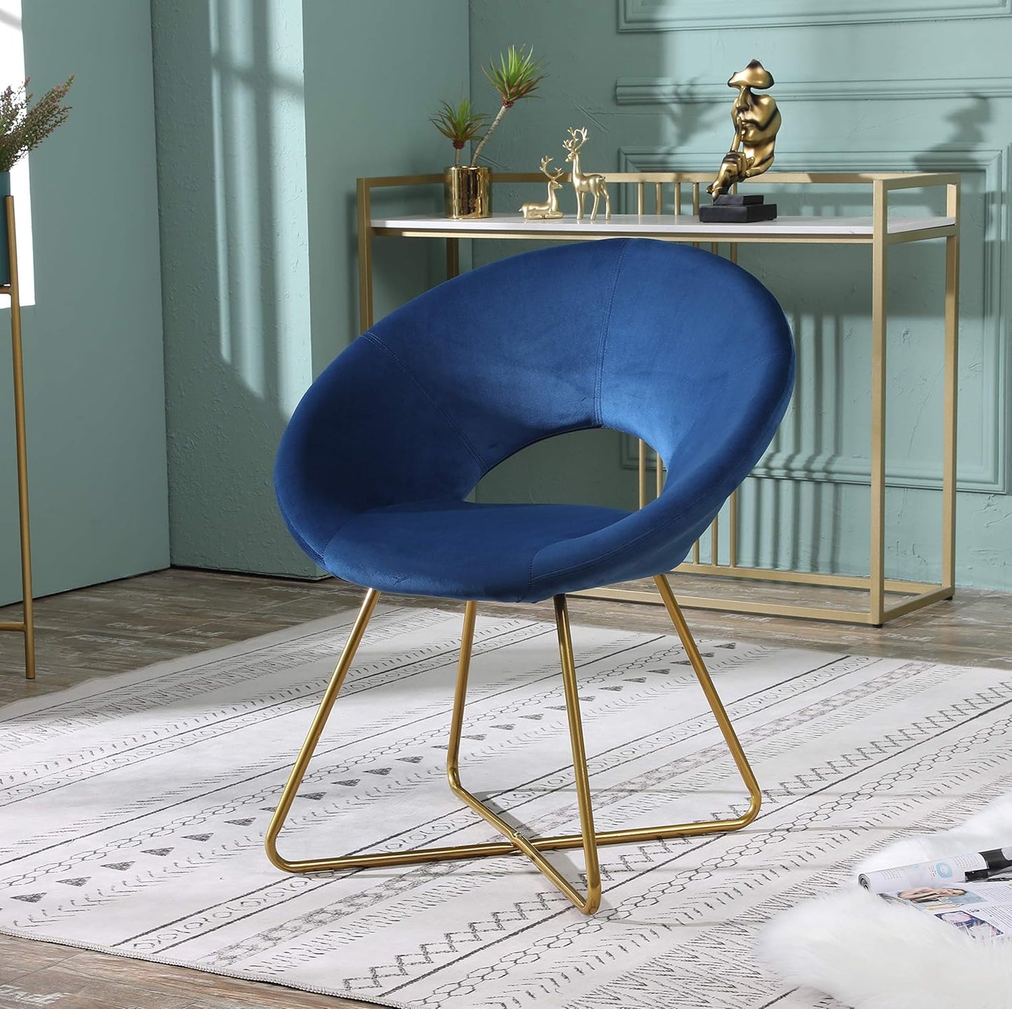Velvet Upholstered Accent Chair with Gold Tone Finished Base