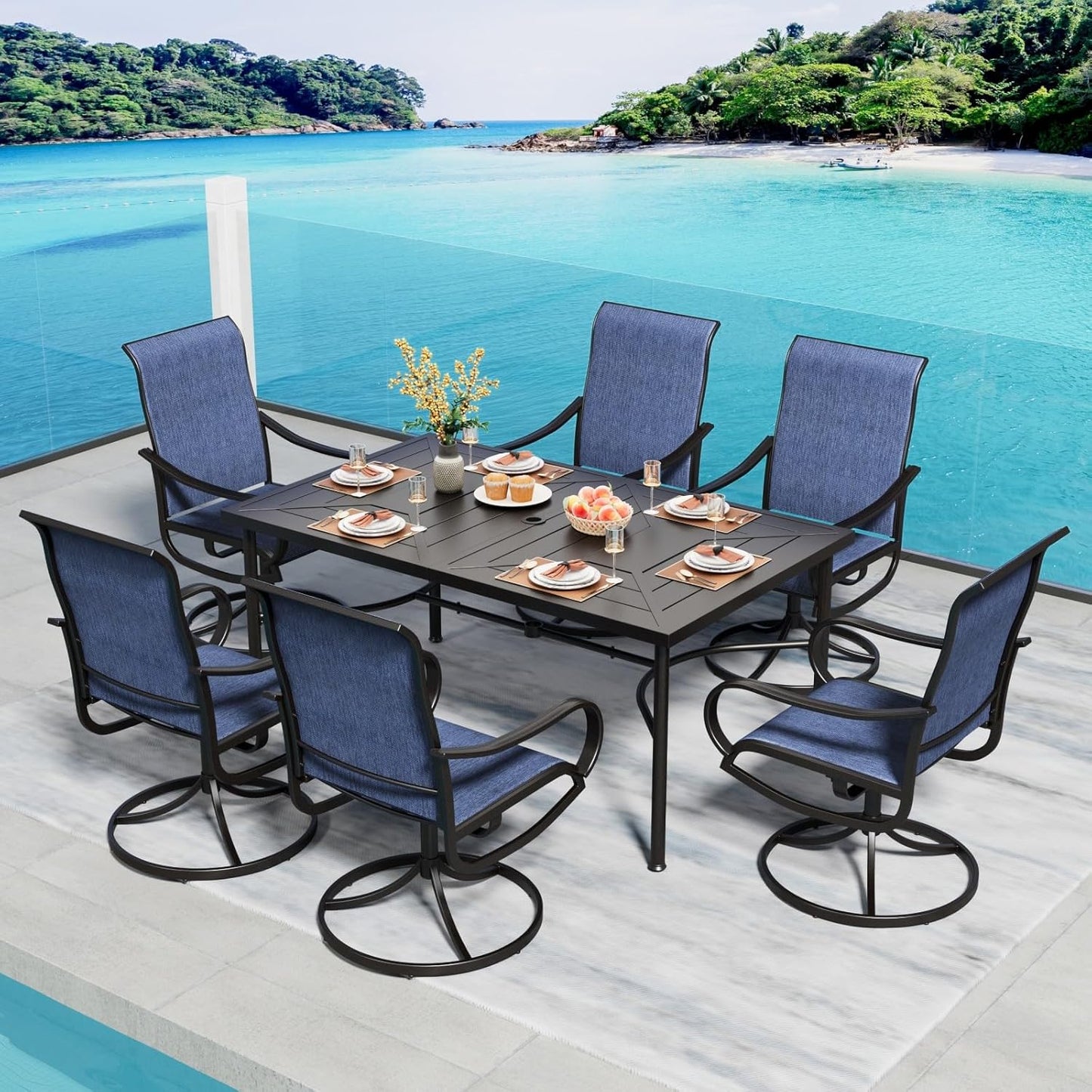 Modern 5 PCS Patio Dining Set with Swivel Dining Chairs