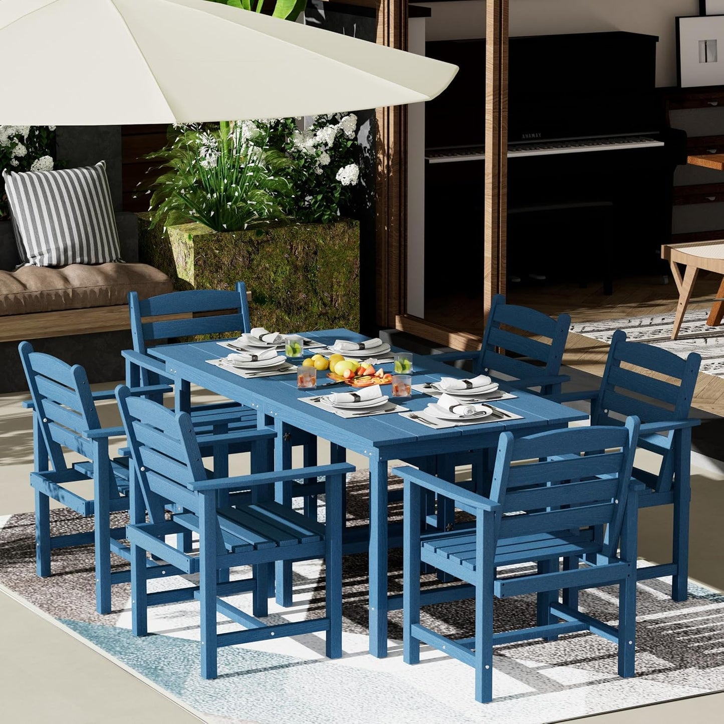 7-Piece Outdoor Dining Table Sets - 2 in 1 Convertible Table