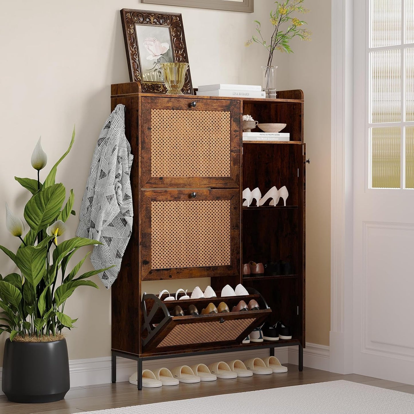 3 Tier Shoe Cabinet with Flip Drawers
