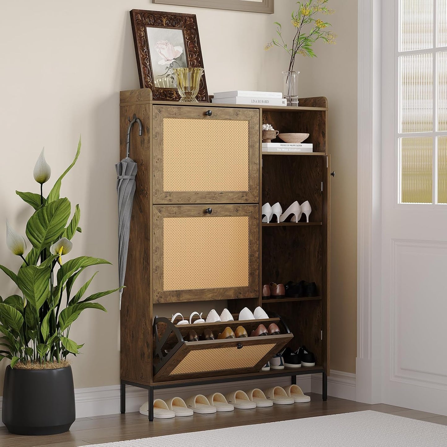 3 Tier Shoe Cabinet with Flip Drawers