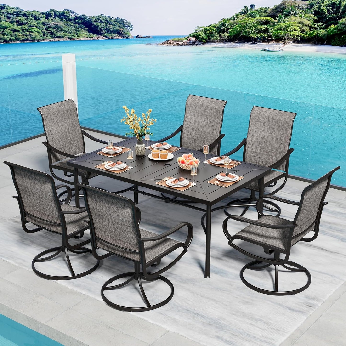 Modern 5 PCS Patio Dining Set with Swivel Dining Chairs