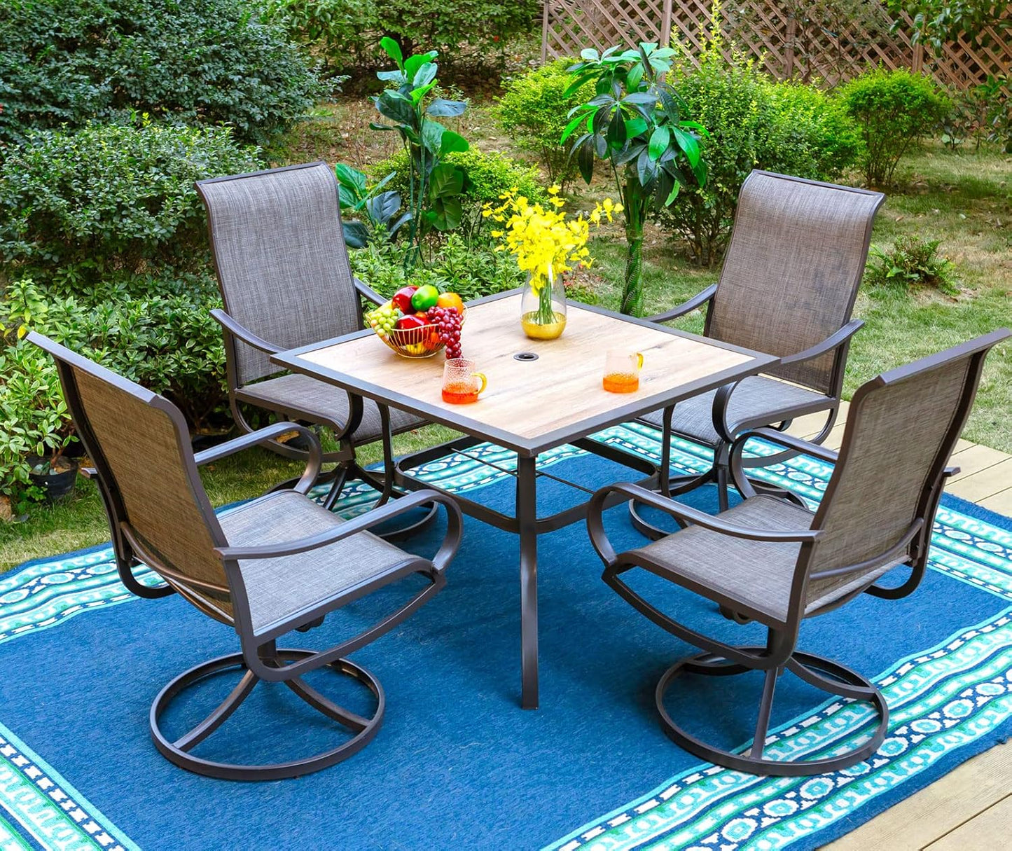 Modern 5 PCS Patio Dining Set with Swivel Dining Chairs