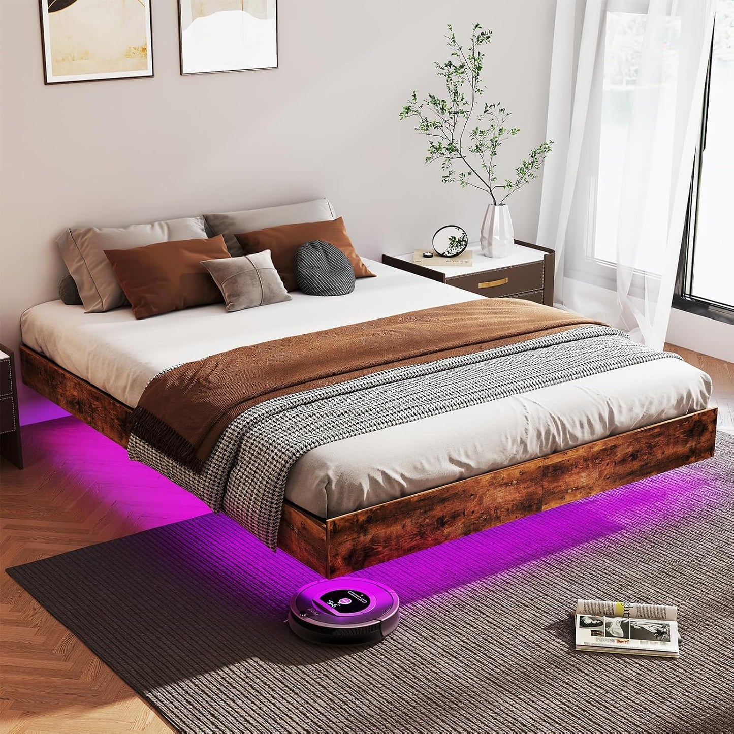 Floating Bed Frame with LED Lights