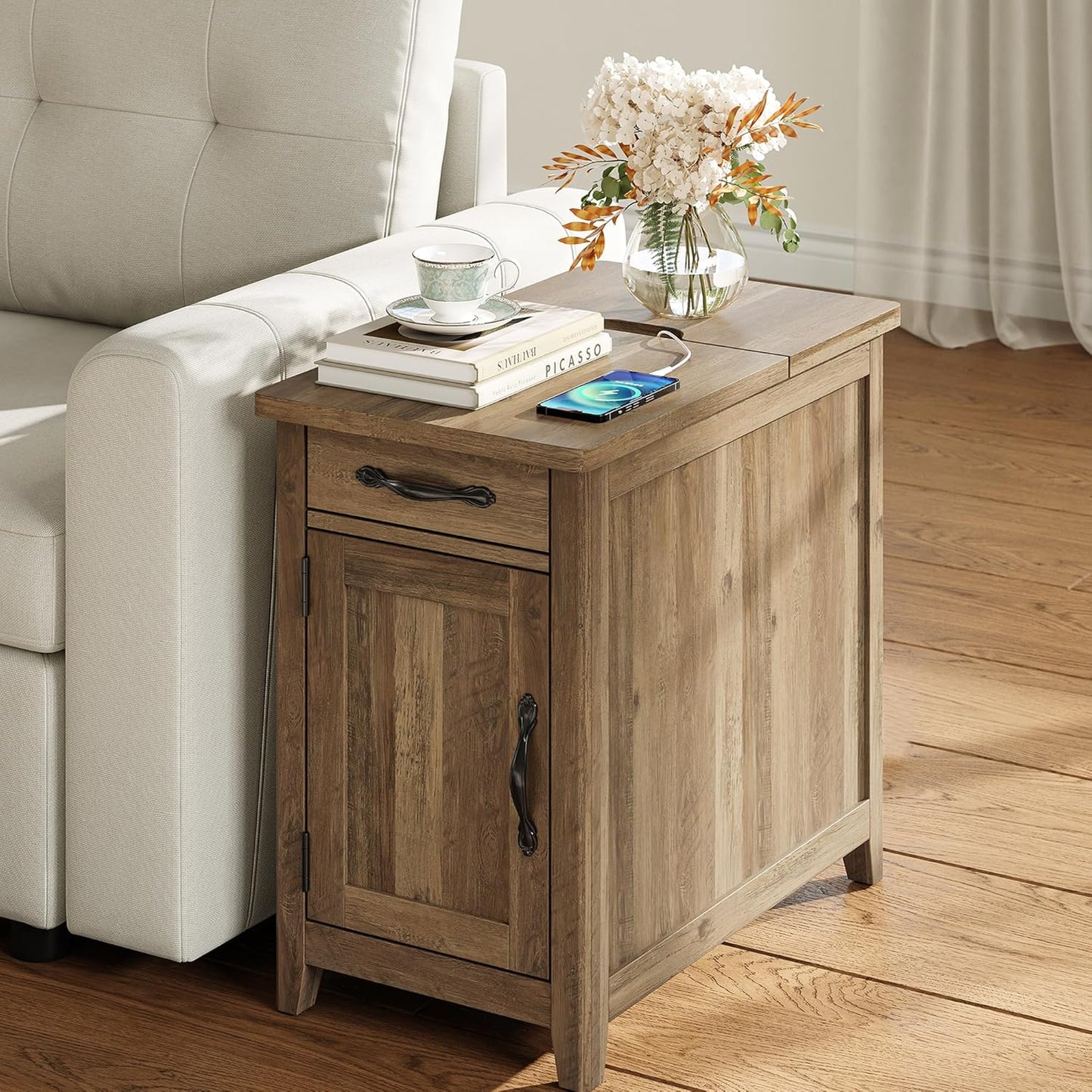 Farmhouse End Table with Charging Station