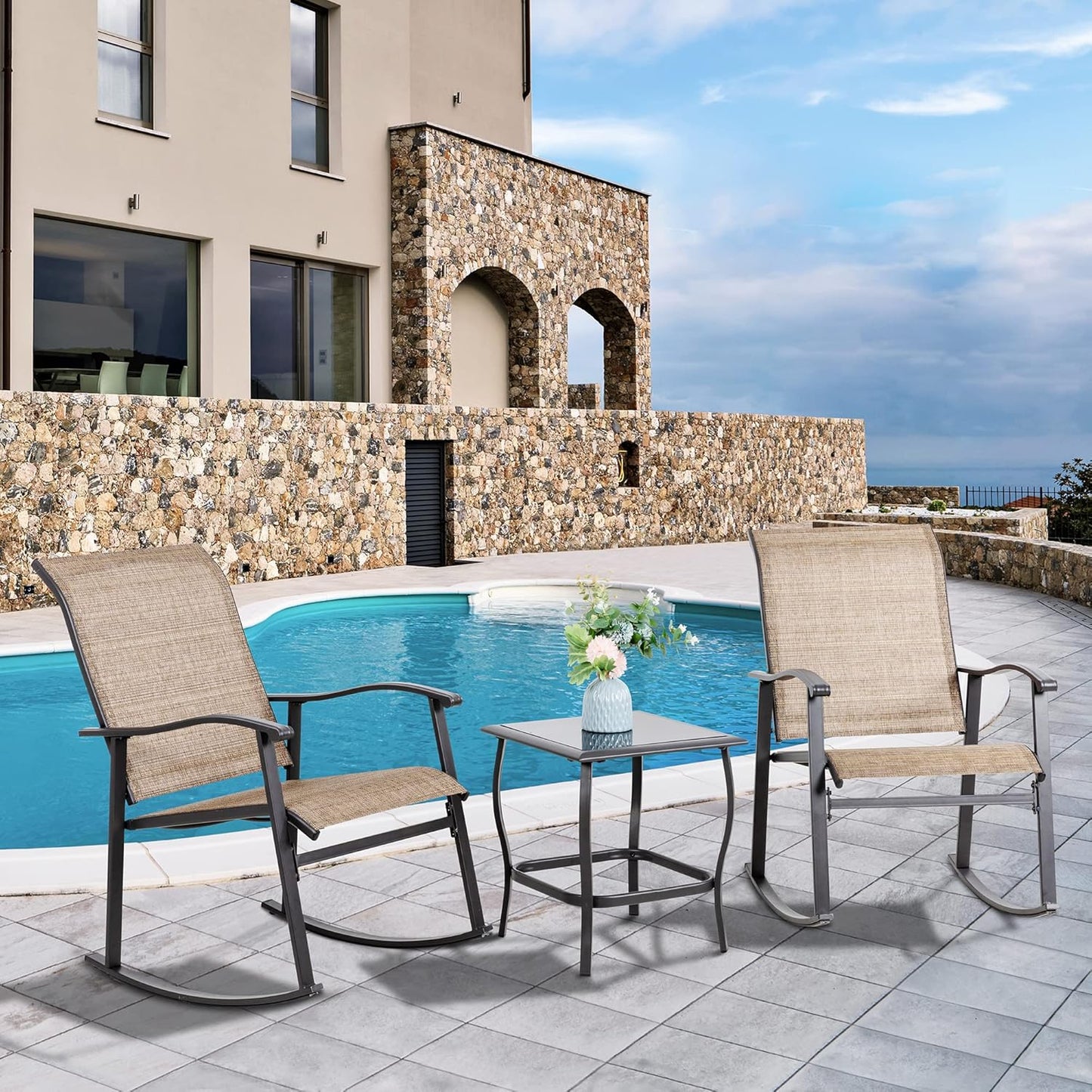3 Piece Outdoor Rocking Bistro Set