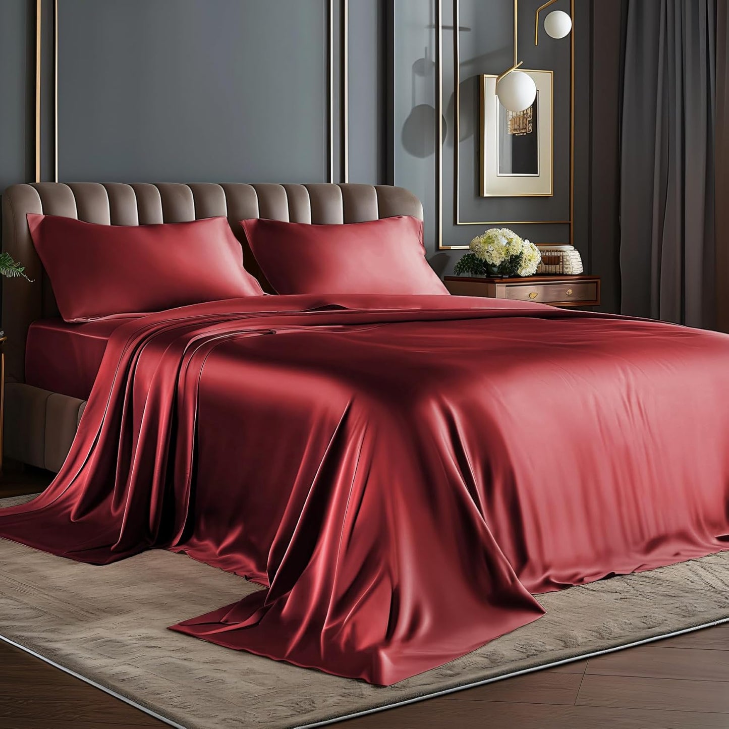 Luxury Soft Black Silky Sheets Full Size Bed Set