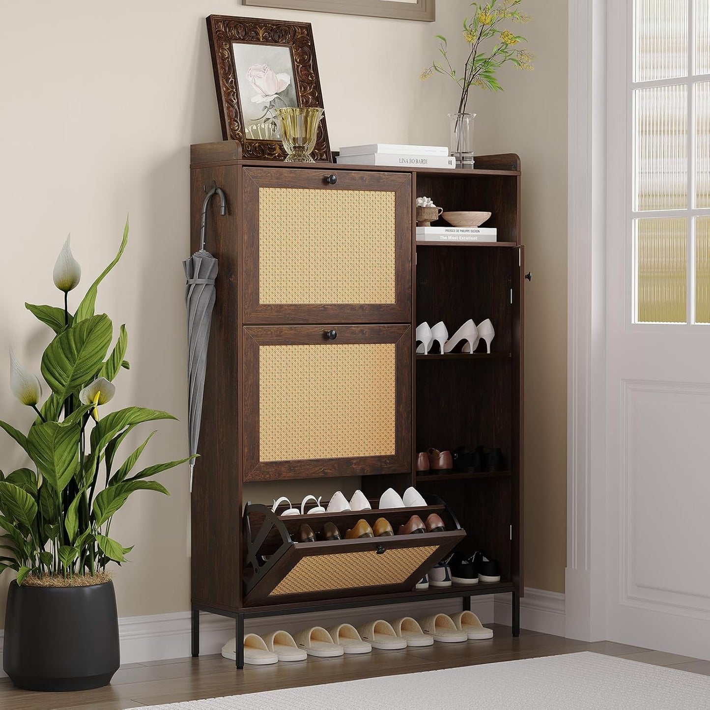 3 Tier Shoe Cabinet with Flip Drawers